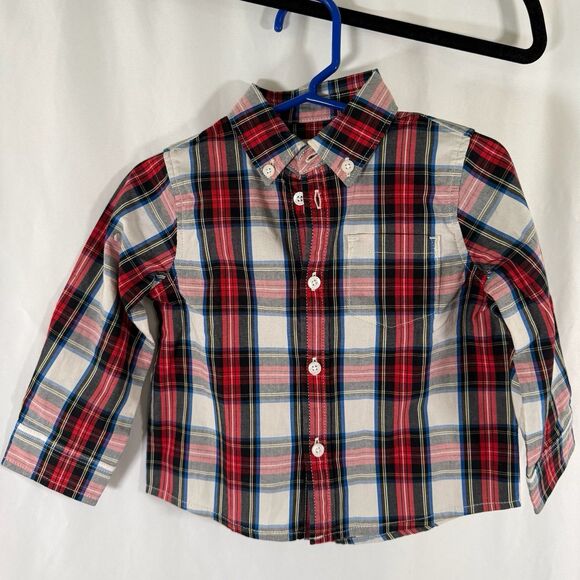CrewCuts Dress Shirt Boys 18-24 Months Red Blue Plaid Button Up Shirt Collared - Picture 1 of 6